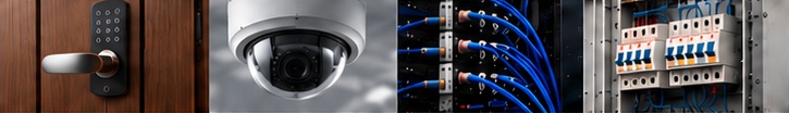 Lock hardware, CCTV camera, data cabling and electrical equipment from our company brochure